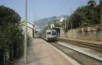 SNCF-Regionalverkehr Côte d'Azur (MetrAzur): Wendezug Gare / Bahnhof Menton-Garavan im Juli 1982.