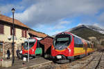 Chemins de fer de Provence (CP) - Bf Saint-André-les-Alpes - Begegnung AMP 805/806 (planmäßig 11:43 nach Nice) mit AMP 804 (planmäßig 11:44 nach Digne-les-Bains) - 