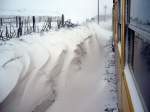 Schneeverwehungen bei Sainte-Leocadie km 48 1287 m, man merkte, der Zug hatte manchmal ganz schn zu schaffen, um durch zu kommen, aber es klappte immer, 05.03.2008
