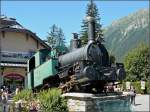Diese Dampflok steht in Chamonix Mont Blanc neben dem Bahnhofsgebude der Chemins de Fer de Montenvers als Denkmal. 03.08.08 (Hans) 