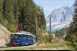 Tramway du Mont-Blanc am 26. August 2020<br>
Triebwagen Marie mit Vorstellwagen beim Col de Voza.