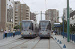 Paris RATP Ligne de tramway / SL T1 (TFS 109 / 104) Bobigny Pablo Picasso (Terminus / Endst.) im Juli 1992. - Scan eines Farbnegativs. Film: Kodak Gold 200-3. Kamera: Minolta XG-1.