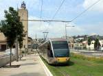 Nice / Nizza Lignes d'Azur SL T1 (Alstom Citadis-402 14) Pont René Coty am 23. Juli 2015.