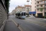 Saint-Étienne STAS SL 4 (GEC Alstohm/Atéliers de Mécaniques de Vevey-Nf-Gelenktriebwagen 901) Rue Bergson im Juli 1992.