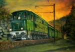Manfreds Rail Art:  Abendzug mit Ae 4/7 ; Acryl 30 x 41 cm; weitere Eisenbahnbilder auf Manfreds Rail Art: http://www.atelier-manf.ch/railart_home.htm