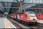 Virgin Trains East Coast HST mit Triebkopf 43300  Craigentinny 100 1914-2014  zum 100-jährigen Bestehen des Craigentinny-Depots am 8. August 2017 in London King's Cross.