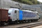 186 287 wartet im Bahnhof Brenner/Brennero mit einem Güterzug auf die Abfahrt nach Italien
2.Mai 2014