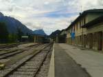 Blick auf den Bahnhof Calalzo-Pieve di Cadore-Cortina in dem sich gerade vier ALn 668 befinden. (25.5.2015)
