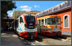 Am 29.02.2024 begegnen sich in Catania Borgo die beiden Triebwagen DMU 003 und ADe 15. Borgo ist der derzeitige Endpunkt der FCE.