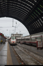 Ein ETR 500 Monotensione Frecciabianca verlässt am 8. Mai 2016 Milano Centrale.