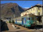 Auf italienischer Seite ndert sich rein gar nichts. Der Zubringerzug zur Berninabahn ab Sondrio ist derselbe betagte ALe 803 wie vor Jahren schon. Bahnhof Tirano (15.11.2012)