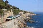 E.444 046 approaches Cervo whilst working Inter City train 742, the 1110 Milano Centrale-Ventimiglia, 13 March 2012