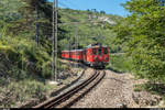 Fotofahrt auf der Ferrovia Genova - Casella am 30. Juni 2018.<br>
Am Nachmittag ging es zurück nach Genova in einem Zug bestehend aus dem Triebwagen A9 und den Personenwagen C51, C50 und C102.<br>
Zwischen Trensasco und Cappuccio.