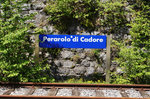 Bahnhofsschild von Perarolo di Cadore, am 21.5.2016.