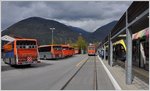 Umsteigen einfach gemacht in Mals von der Vinschgerbahn auf die SAD- und Postbusse.