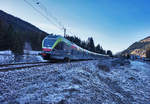 Nachschuss von ETR 170 001-1 als REX 1864 (Lienz - Fortezza/Franzensfeste).
Aufgenommen am 4.12.2016, nahe der italienisch-österreichischen Grenze.