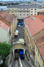 Die ZET Uspinjaca ist die kürzeste Standseilbahn Europas. Am 13.Mai 2016 in Zagreb geknipst.