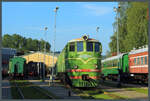 Die Doppellokomotive TЭ3-7593 wurde 1972 und kam nach ihrer Ausmusterung 1994 ins Eisenbahnmuseum Riga. (Riga, 29.08.2024)