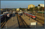 Fahrzeuge verschiedener Baureihen der LTG versammeln sich am 02.09.2024 im Bahnhof Vilnius.