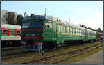 Die Frontsektion des 1976 gebauten ER9M-380 steht am 02.09.2024 im Eisenbahnmuseum Vilnius. Der Zug war bis 2013 im Einsatz.