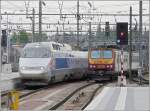 Es sollte ein Bild des einfahrenden TGV werden, doch leider fuhr mir der ausfahrende Triebzug 2010 durchs Bild und so ist es eine ungewhnliche Zugbegegnung geworden. 25.04.09 (Jeanny) 