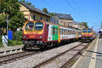 CFL 2011 und 2014 treffen sich im Bahnhof Dudelange-Usines zur Fahrt nach Volmerange-les-Mines und nach Bettembourg.