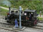 Die T3 6114 der Museumsbahn Train 1900 beim Wasserfassen am 13.09.09 im Bahnhof Fond de Gras.