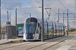 Tram 131 steht an der Haltestelle Stadion in der Stadt Luxemburg wird in kürze die Linie bis zur Haltestelle Luxexpo bedienen. 03.01.2025