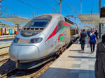 ONCF 120  Al boraq  steht mit dem Ziel Casa Voyageur (Casablanca) im Bahnhof Tanger Ville, 03.06.2024.