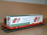 H0-Modell eines Containerwagen`s mit Wandtcontainer vom Modellbahnhersteller Mehano.