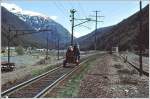 Die mit einem kleinen Dieselmotor angetriebene Draisine verlsst den Bahnhof Arthurs Pass. (Archiv 11/85)