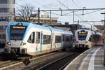 Am 02.01.2025 treffen in Arnhem Velperpoort 2 Stadler GTW 2/8 aufeinander