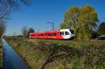 Die elektrifizierte Service zwischen Dordrecht und Geldermalsen, auch der Merwede-Linge-Linie genannt. Arriva Zug 510 bei Beesd 20-03-2014