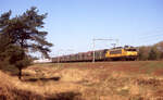 1621 Railion mit Zug 49761 (Beverwijk HOC - Rohdenhaus) bei Wolfheze, 21.04.2005. Bild 9014. Leerwaggons Falns NMBS (Grün) und Tals Railion (Weiss).