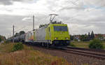 Rheincargo rollte mit einem Kesselwagenzug und 119 007 am 03.10.18 durch Jeßnitz Richtung Dessau.