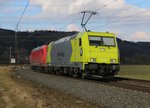 119 008-0 der Alphatrains/RheinCargo mit der Wagenlok 145-CL 015 der HGK in Fahrtrichtung Süden.