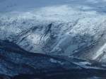 Blick vom Bahnhof Katterat zum Ende des Rallarveien am Ende des Narvik-Fjordes, leider nicht mehr an der Bahn entlang, sondern weiter rechts 6 Kilometer durch das Hundsdalen.