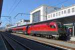 1116 232 mit Railjet im Hauptbahnhof Graz auf Gleis 1, 30.6.19     Video der Einfahrt