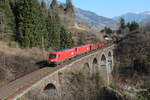 Die 1116 144 und die 1116 079 überfahren am 1.4.2017 mit dem G54541 (Wörgl - Villach Zvbf) den Hundsdorfer Viadukt kurz vor Angertal.