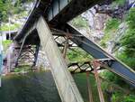 Fachwerkbrücke entlang der Salzkammergutbahn welche im Bereich des Ostuferwanderweges bei Hallstatt bewundert werden kann; 200613