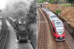 40 JAHRE EISENBAHNFOTOGRAFIE!   Das linke Bild zeigt die BB 52.7120 mit einem Gterzug auf der damals noch nicht elektrifizierten Wiener Vorortelinie beim Bahnhof Gersthof am 18.06.1970.