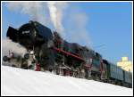 52.1227 (B&B) mit einem Sonderzug am 8.2.2005 bei ihrem Halt in Preding auf dem Netz der GKB