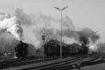 NLB 93.1420 auf dem Weg vom Heizhaus zum Bahnhof, wo die VdEA 52.4984 vor dem Rbenzug steht.