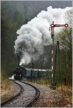 Anlsslich der Streckenbernahme durch die Traisental-Glsental GmbH, gab es am 15.4.2012 den Nostalgiesonderzug SR 14602 von St.Plten Hbf nach St. Aegyd am Neuwalde. Gezogen wurde dieser Zug von der 93.1420, hier zu sehen beim Formsignal nahe Freiland. 
15.4.2012 