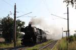 52 100 vor dem „IGE-Eisenbahn-Romantik -Rundfahrt“ vom 18. bis 25. August 2012 auf der Fahrt als 17200 von Friedberg nach Ebenfurth, hier zum sehn bei der Einfahrt in den Bahnhof Ebenfurth; am 21.08.2012