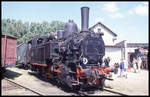 Unter Dampf stand am 26.5.1990 die ehemalige österreichische Zahnradlok 97210 im Eisenbahnmuseum Darmstadt Kranichstein.