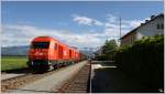 Die beiden Dieselloks 2016 055 + 054 ziehen den Holzzug 55555 von Zeltweg nach Frantschach. 
Weikirchen 21.6.2011