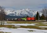 2016 031 + 1116 142 mit einem Gterzug am 04.04.2013 bei Seefeld in Tirol.