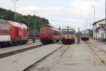 2016 020-7, 80-73 085-7, 5047 024-4 und 5047 048-3 am 16.August 2014 im Bf. Marchegg.