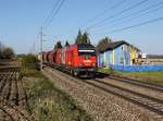 Die 2016 911 mit einem Güterzug am 18.04.2019 unterwegs bei Bergern.